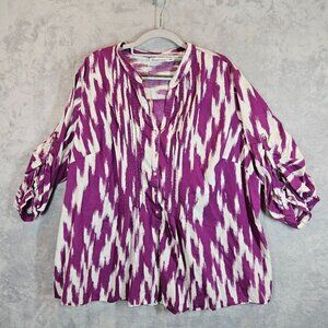 St. John's Bay Purple Women's 3x Cotton Tunic Blouse Tab 3/4 Sleeves breathable
